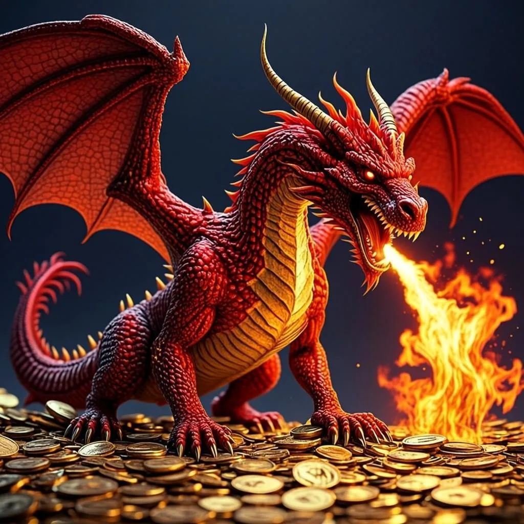 Ilustrasi orisinal AGAM69 bertema naga berapi dan koin emas untuk game Dragon Hot