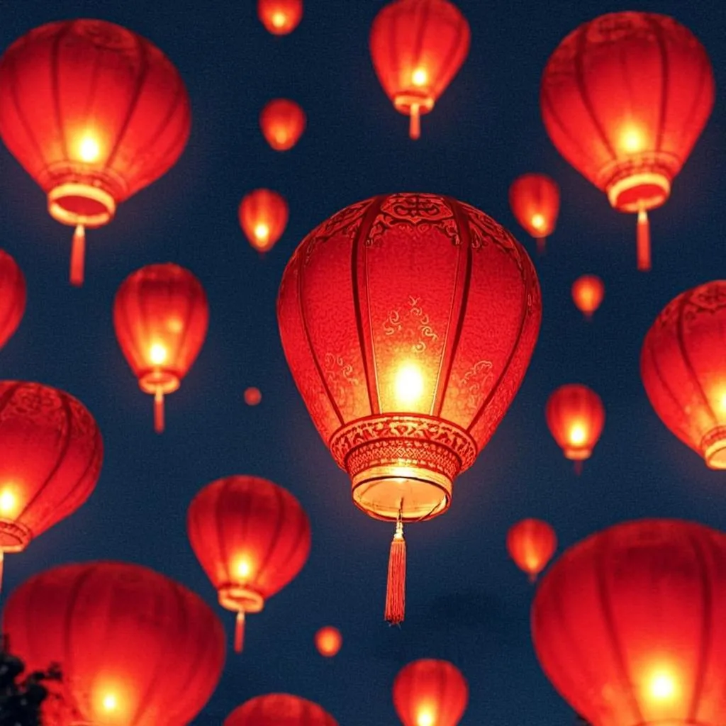 Ilustrasi orisinal AGAM69 bertema lampion festival di langit malam untuk game Lantern Luck