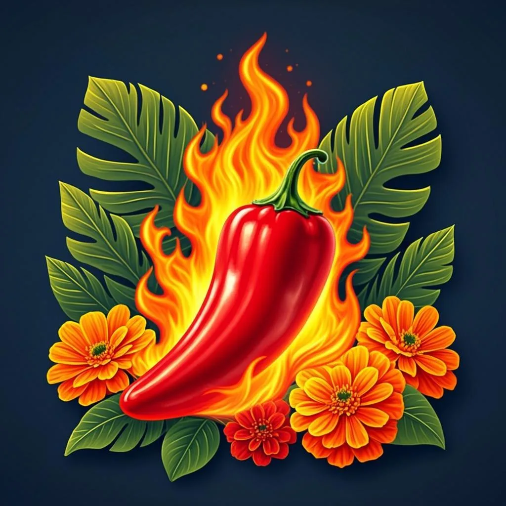 Ilustrasi orisinal AGAM69 bertema cabai api dengan nuansa fiesta tropis untuk kategori provider Habanero
